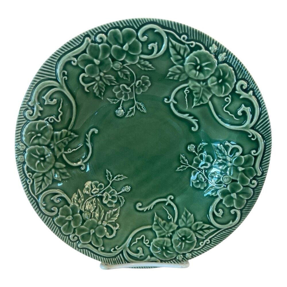 Bordallo Pinheiro Green Majolica Floral Vine Soup Salad Bowls 9.5” Set Of 4
